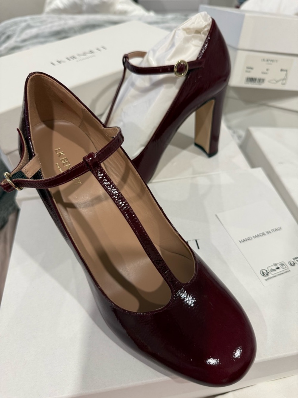 LK Bennett Burgundy Patent T‑Bar Pumps - Picture 2 of 13